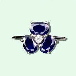 925 Sterling Silver Ring Sz 8.75 with Natural Blue Sapphire 7x5mm Gemstone